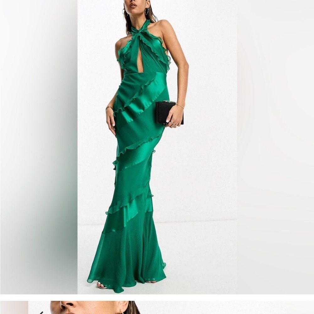 ASOS Design Ruffled Green Halter Maxi Formal Dress
